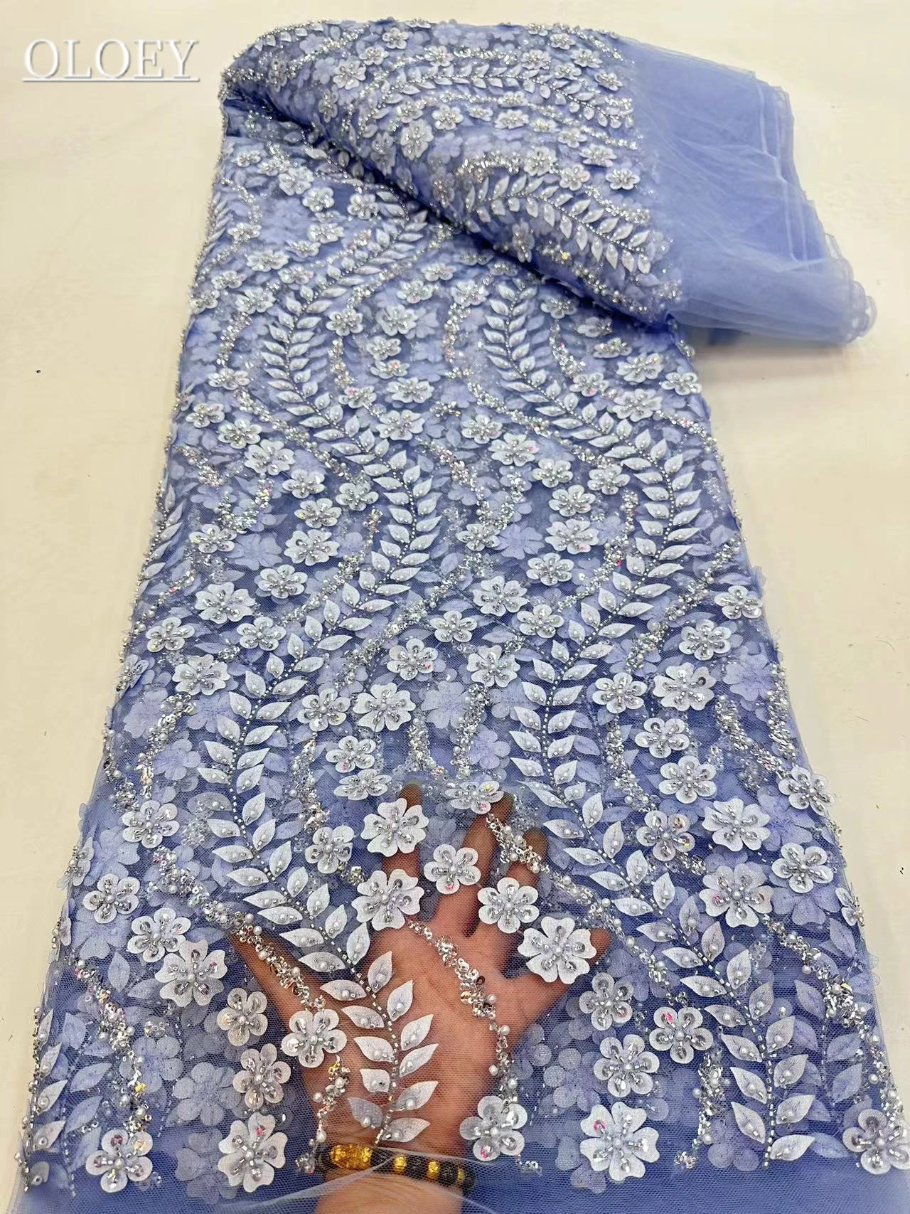 

Latest Luxury Elegant African Embroidery Beaded Tube Lace Fabric Nigerian Sequins Lace Fabric For Wedding Party Dress