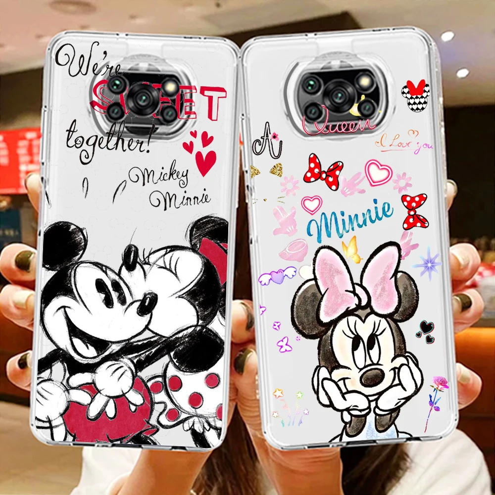 

Pink Mickey Minnie Mouse Phone Case For Xiaomi Mi Poco X4 X3 NFC F4 F3 GT M4 M3 M2 X2 F2 F1 Pro C3 5G Civi Transparent TPU