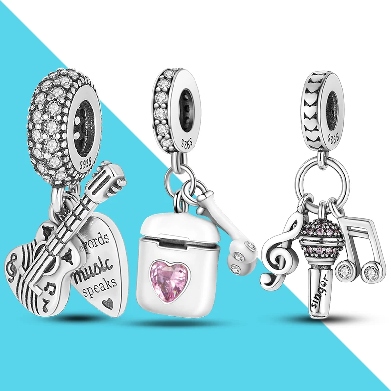 

925 Оригинальный гитарный микрофон Plata De Ley и беспроводные наушники-Подвески подходят для оригинального браслета Diy