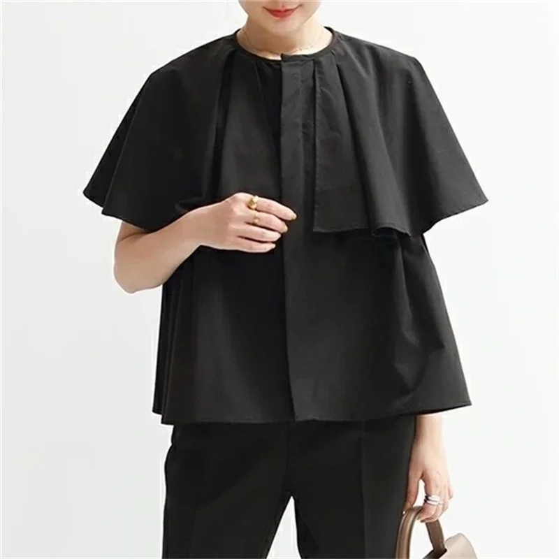 Лето 2024 новый свободный дизайн блузка с круглым вырезом женские однобортные