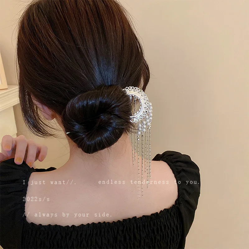 

Palace Style New Chinese Flower Pearl Tassel Hairpin; Small Popular Retro Modern Hairpin