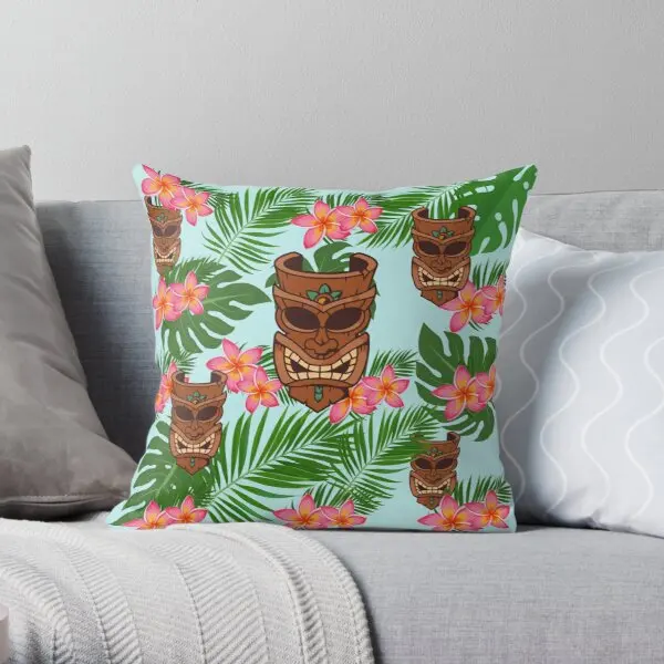 

Hawaiian Tiki And Hibiscus Print Printing Throw Pillow Cover Throw Soft Home Hotel Decor Office Fashion Car Pillows not include