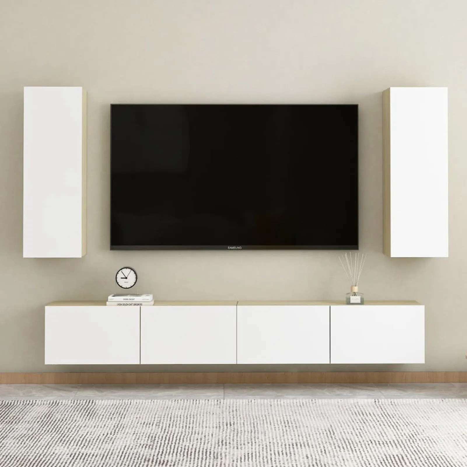 

TV Cabinet White and Sonoma Oak 12"x11.8"x35.4" Chipboard