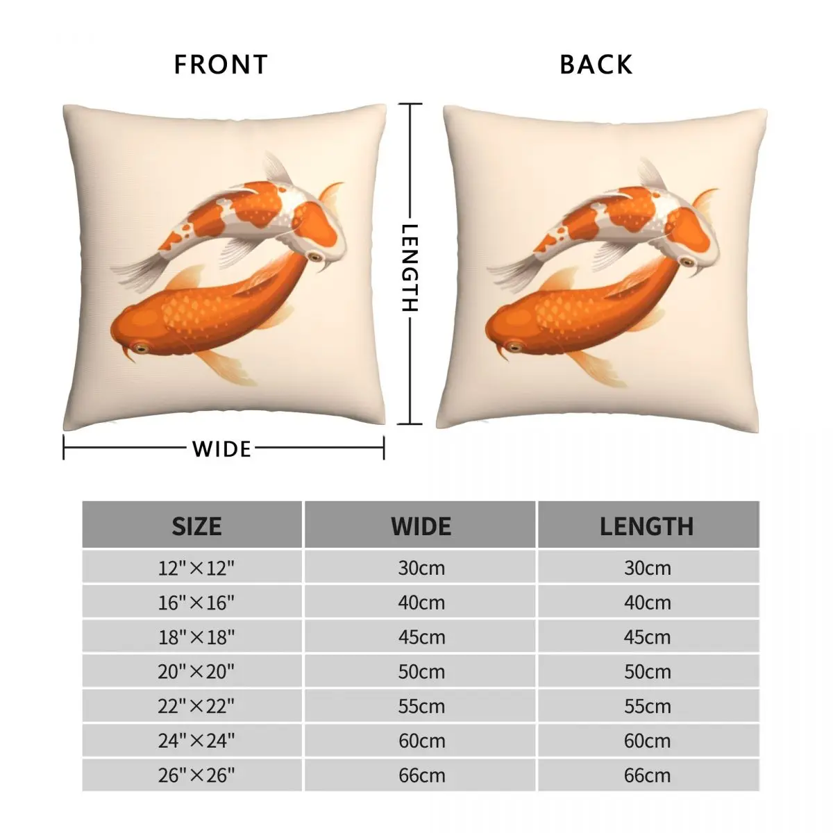 Оранжево-Белая Квадратная наволочка в виде рыбок кои из полиэстера бархатная