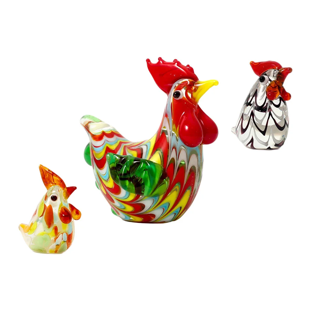

Rooster Chicken Figurine Animal Figurines Blown Hand Statue Mini Ornament Chick Decor Easter Sculpture Miniature Crystal Figure