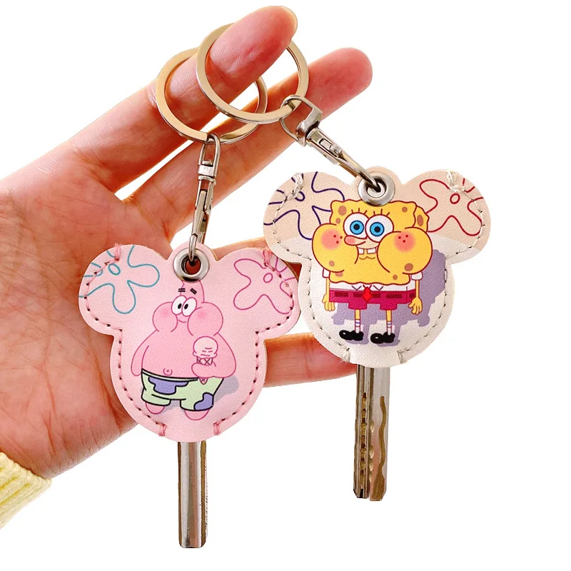 

Cartoon Cute Spongebob Patrick Star kitty PU Key protection case key chain key case key differentiation Double-Sided Pattern