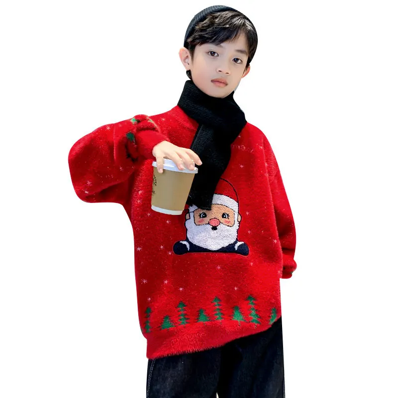 

Children's Sweater Christmas Cartoon Pattern Clothing Baby Boys Long Sleeve Pullover Toddler Autumn Soft Mink Knitted Sweaters