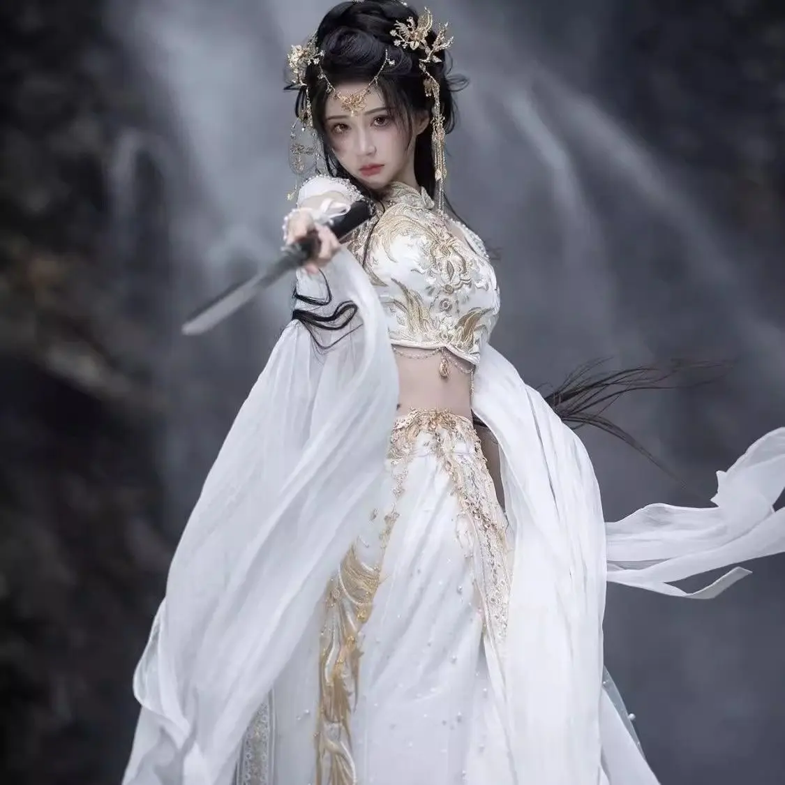 Экзотический Шарм ханьфу Saintess Токен Dunhuang вышивающий костюм Xianxia Белый Полный