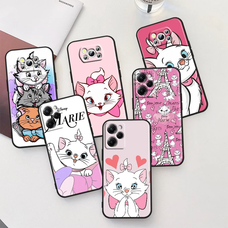 

Marie Cat Cartoon For Xiaomi Poco X5 C55 C50 M5 M4 X4 X3 F3 GT NFC M3 C3 M2 F2 F1 X2 Pro Silicone Black Phone Case Fundas