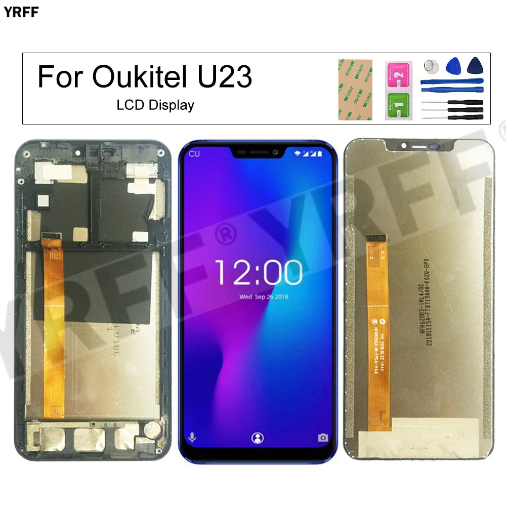 

Черный с рамкой, ЖК-дисплей для Oukitel U23, сенсорный экран, дигитайзер, стеклянная панель телефона, запчасти для ремонта, бесплатная доставка, 100...