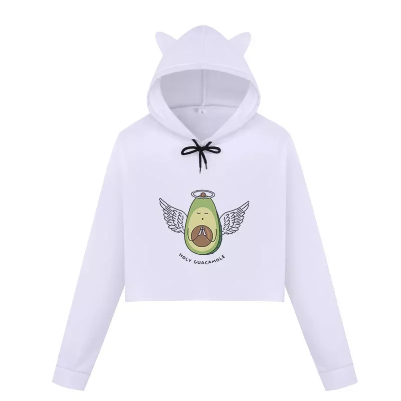 

Gothic tops traf roupas femininasVegan Avocado Cartoon Print Sweat Femme Cute Crop Top Hoodies Fashion Long Sleeve Cropped Swe