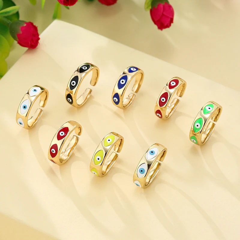 New Stainless Steel 8 Colors Lucky Devil Eye Ring For Women Men Color Drip Oil Jewelry Gift Adjustable