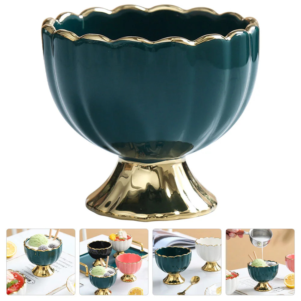 

Bowl Fruit Ceramic Footed Ice Cups Cream Dessert Cup Bowls Salad Dish Smoothie Sauce Container Utensil Serving Snack Large