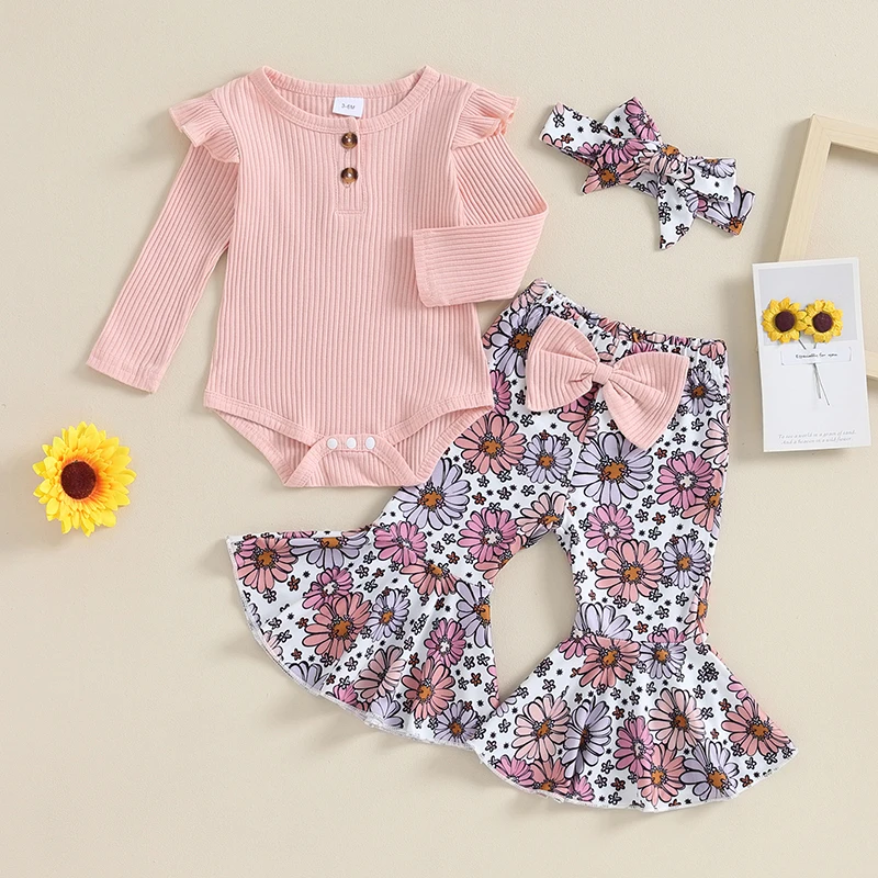 

Комбинезон в рубчик с длинным рукавом и эластичные брюки-клеш