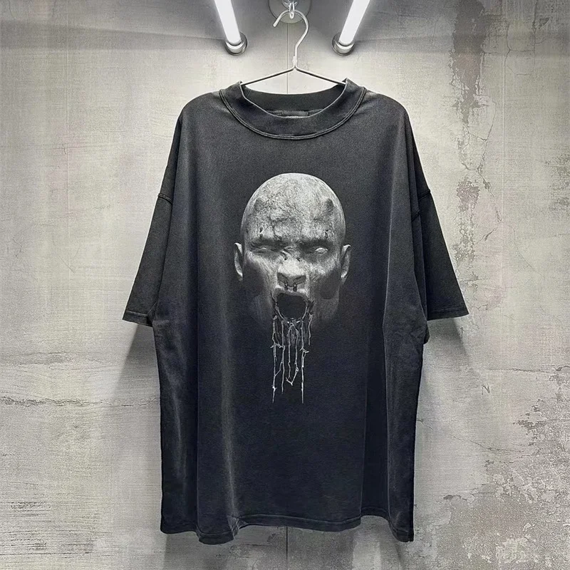 2023 летняя мытая арнодефранция панк голова рога ADF Винтажная Футболка призрак Аниме Высокое качество свободные новые футболки