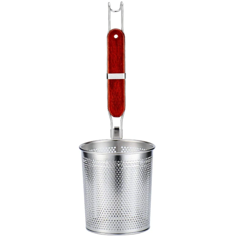 

Micro-Perforated Basket Mesh Dumpling Noodle Strainer,Mesh Skimmer Kitchen Fine Sieve Mesh Strainer With Wooden Handle