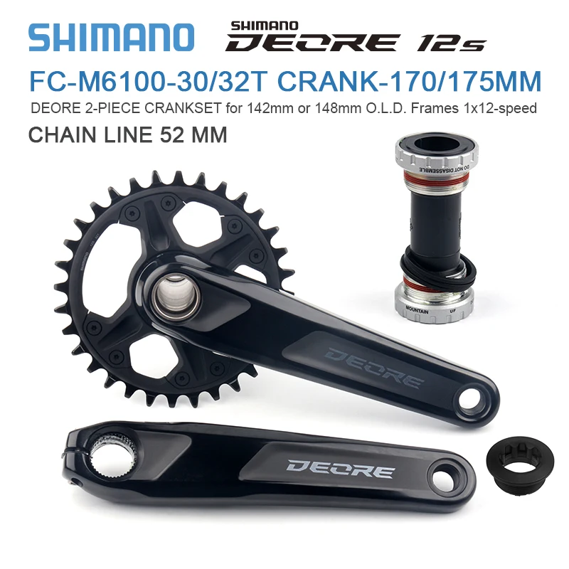 SHIMANO DEORE 1x12S M6100 Crankset MTB Bicycle 2-PIECE Crankset 170/175MM 30T/32T With MT501/MT500 BB 12V Shimano Saint Crank