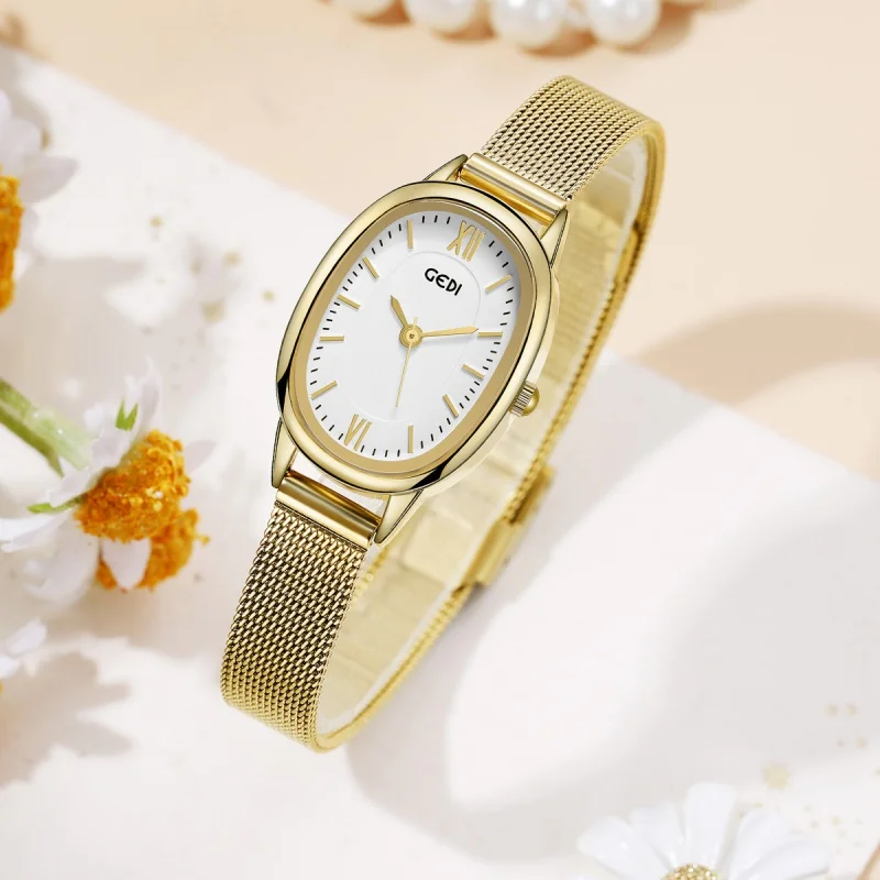 Oval Women's Simple Special-Interest Design Light Luxury High-Grade Retro Small Dial Stainless Steel Quartz Watch
