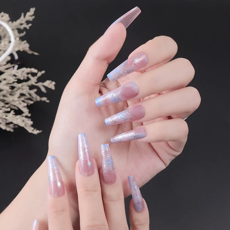 

Halo Dyed Long Fake Nail Ballet Style Simple Constellation Wearing Nail Gradual Enhancement False Nail Art