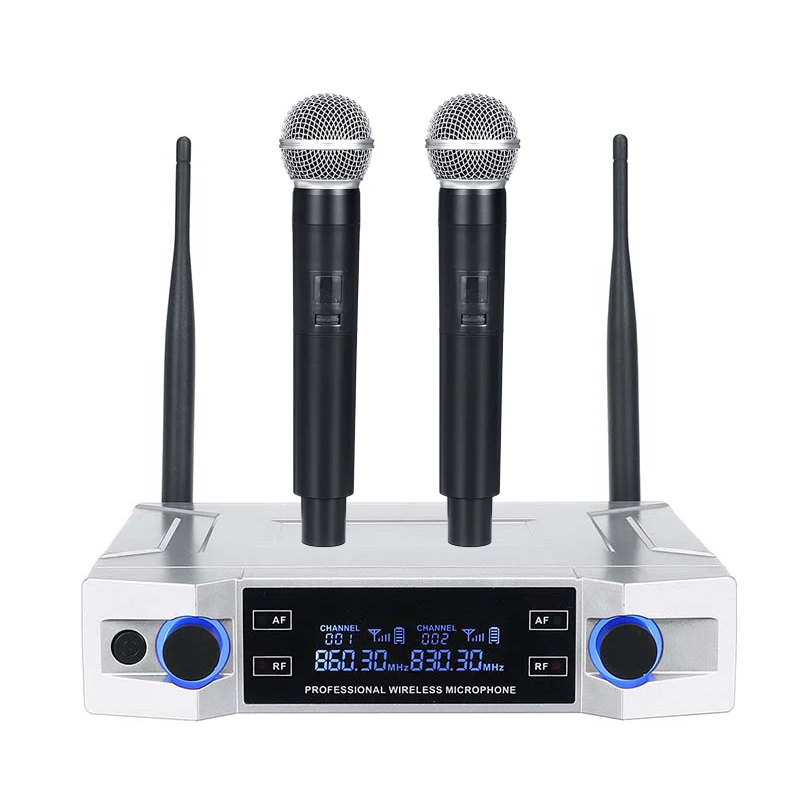 

Dynamic Wireless Microphone 2 Channels VHF Professional Handheld Mic For Party Karaoke Church Show Meeting about 80m Receive