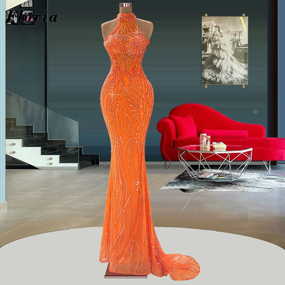 

Floria Mermaid Party Dress For Weddings 2022 Customize Beads Crystals African Prom Dresses Couture Dubai Celebrity Evening Dress