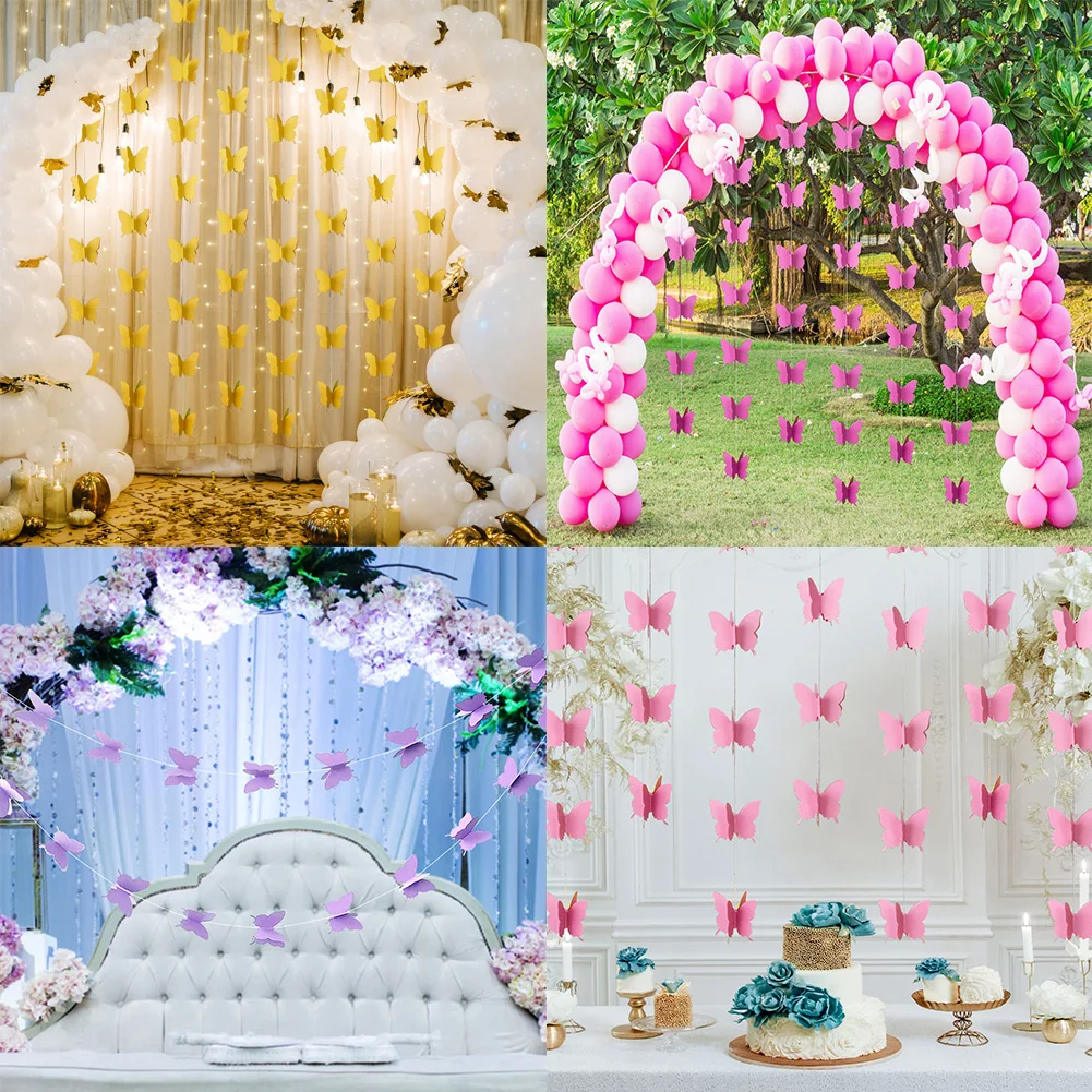 

30 Pcs/set 3m 3D Multicolor Butterfly Pull Flower Colorful Paper Garland Banner DIY Wedding Party Decoration Curtain Supplies