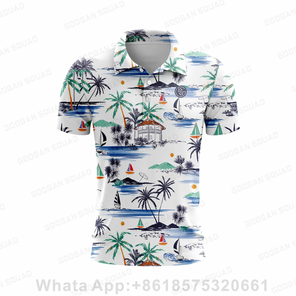 2023 New Summer Hawaii Style Men Polo Shirt Casual Fashion Short Sleeve Quick Dry Fishing Golf T-shirt Lapel Button Polo T-shirt