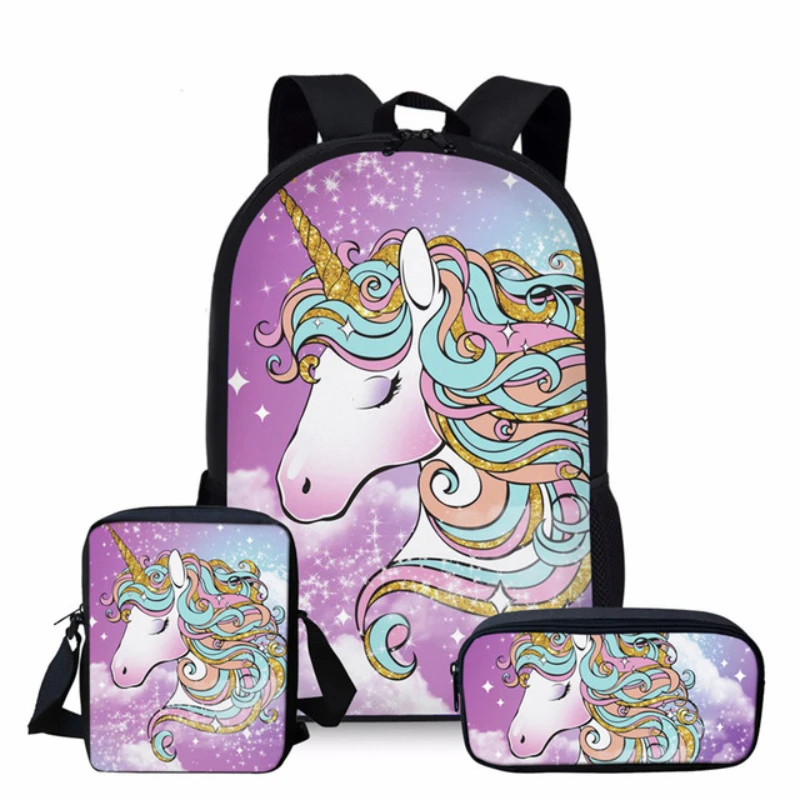 3 Piece Anime Children Unicorn Large Backpack Sac Licorne Girls Boys Shoulder Bags School Pen Bag In Kindergarten Travel Gift