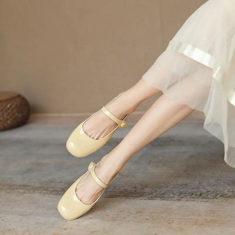 

Flat Toe Sandals Shallow Mouth Buckle Round Head Women Solid Color Mary Jane Single Shoes Fashion Low-top 2022 New