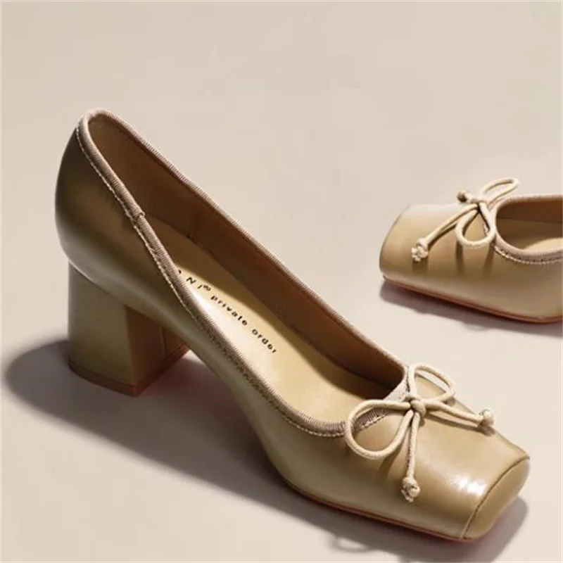 Женские туфли с бантом-бабочкой кожаные туфли-лодочки на высоком каблуке