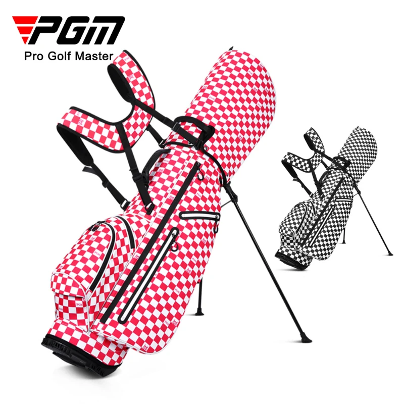 PGM Standard Golf Ball Bag Women with Bracket Waterproof Light Weight Golf Club Bag Leather Plaid Printed Women's Stand Golf Bag