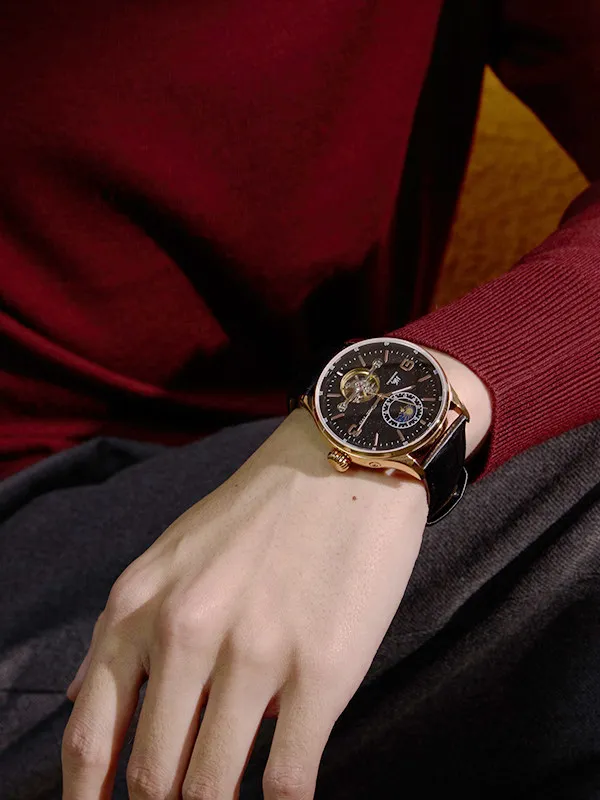 Фото Мужские механические часы Shanghai Watch серии National с золотым корпусом, инкрустированные камнями, с изображением Солнца, Луны и Звезд №2
