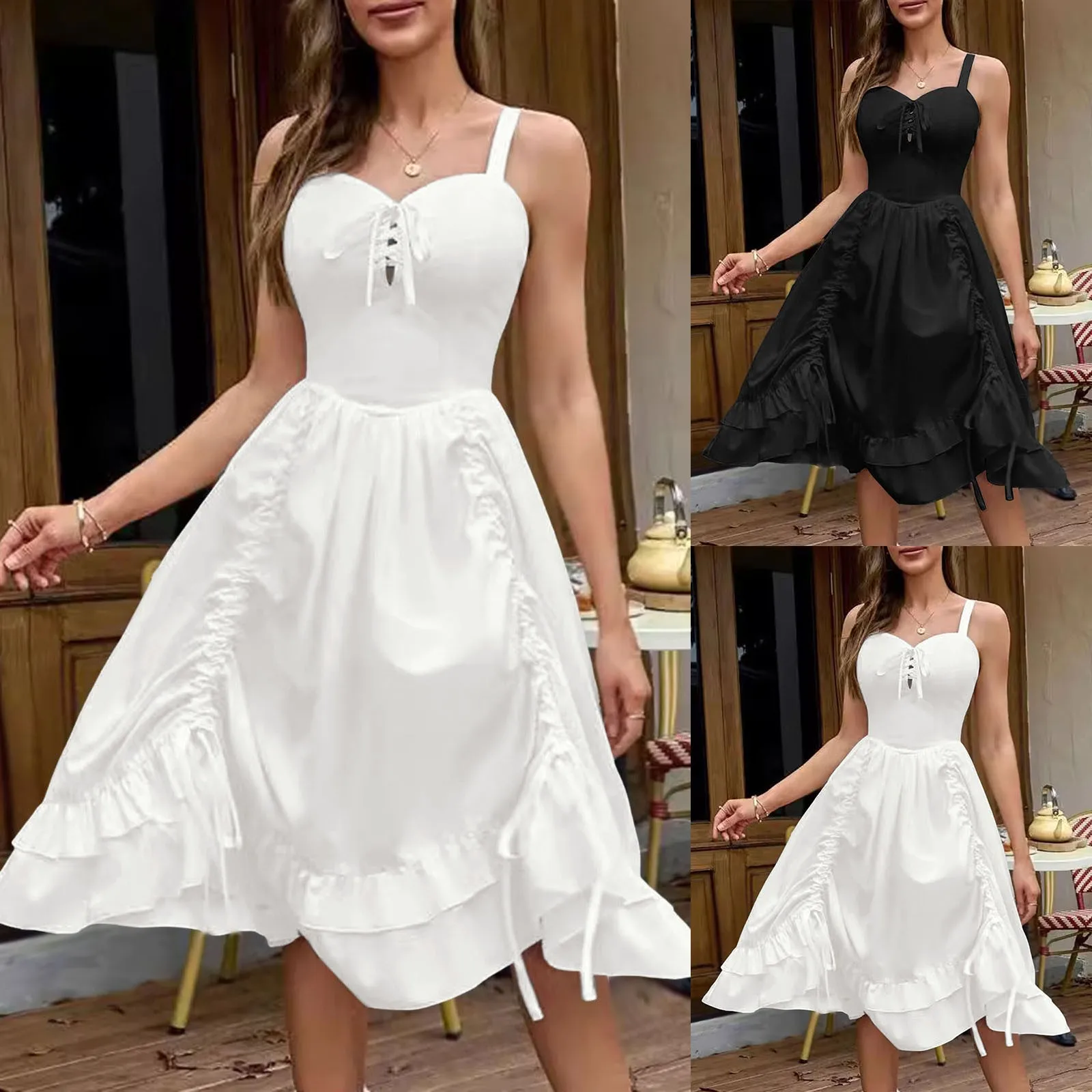 Женское платье миди в стиле Ренессанс регулируемое трапециевидной формы длиной