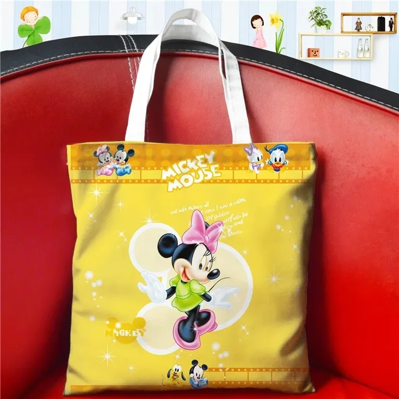 

Женская Холщовая Сумка Disney, милая мультяшная сумка на плечо для девушек, студенческий брезентовый саквояж на плечо с Микки