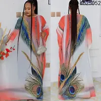 Chiffon African Maxi Dress Women Batwing Sleeve Boubou Robes Africa Clothing Fashion Print Loose Dashiki African Dress Vestidos