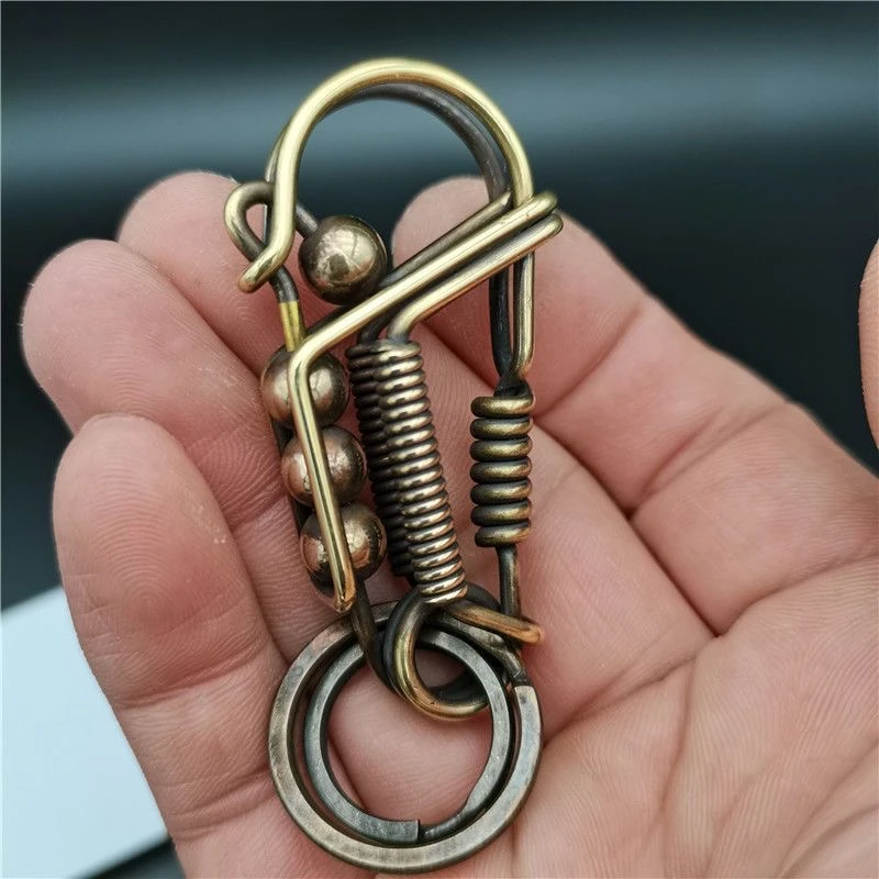 

Brass Handicraft Key Ring Buckle Hanging Waist Retro Bead Bronze Trinket Car Key Chain Mechanical Style Gift Small Decoration