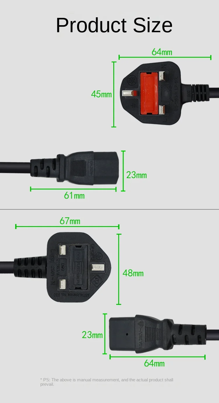 Шнур питания с вилкой Стандарта Великобритании 1 8 м 3 основной чайник IEC 320 C13