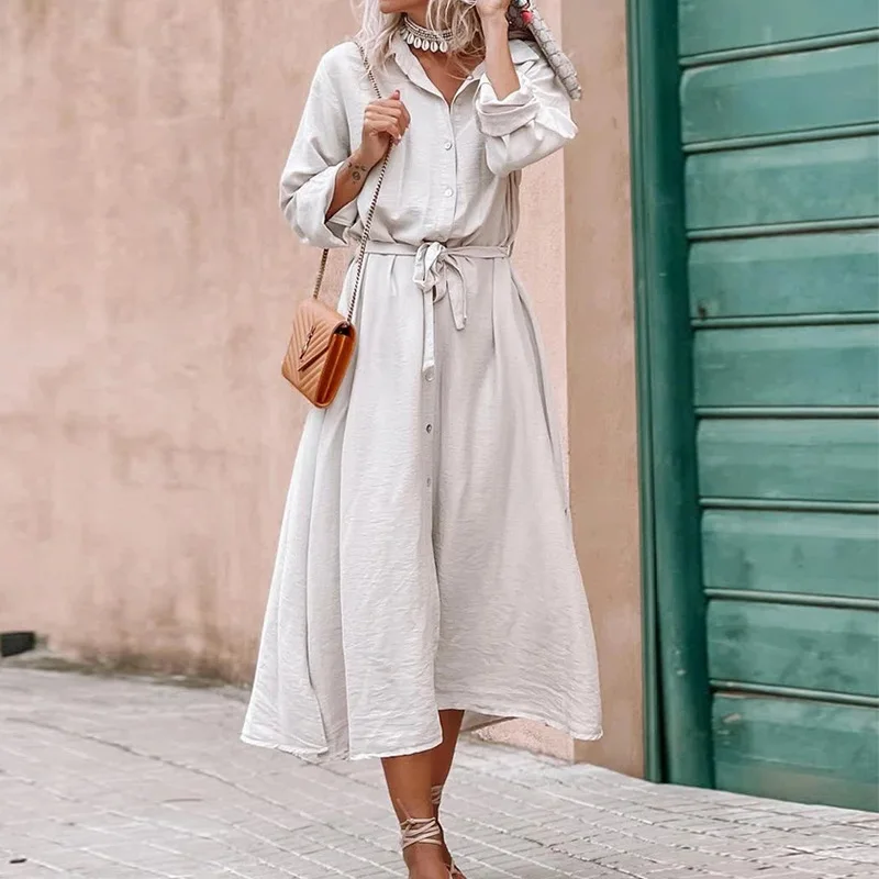 

Women's clothing New style in autumn 2023 Commuter lace up waist long sleeved British style dress