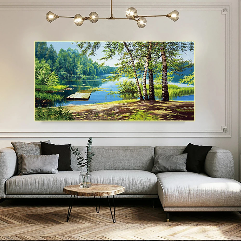 

Набор для алмазной вышивки «сделай сам», алмазная живопись 5D с мотивом леса, реки, полная выкладка, для домашнего декора