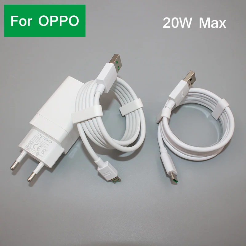 Original OPPO R11 R9 Plus R17 R15 R9s Reno 6 7 8 Pro VOOC Charger 5V4A Fast Charge EU Adapter Type C /Micro USB Cable For Find X