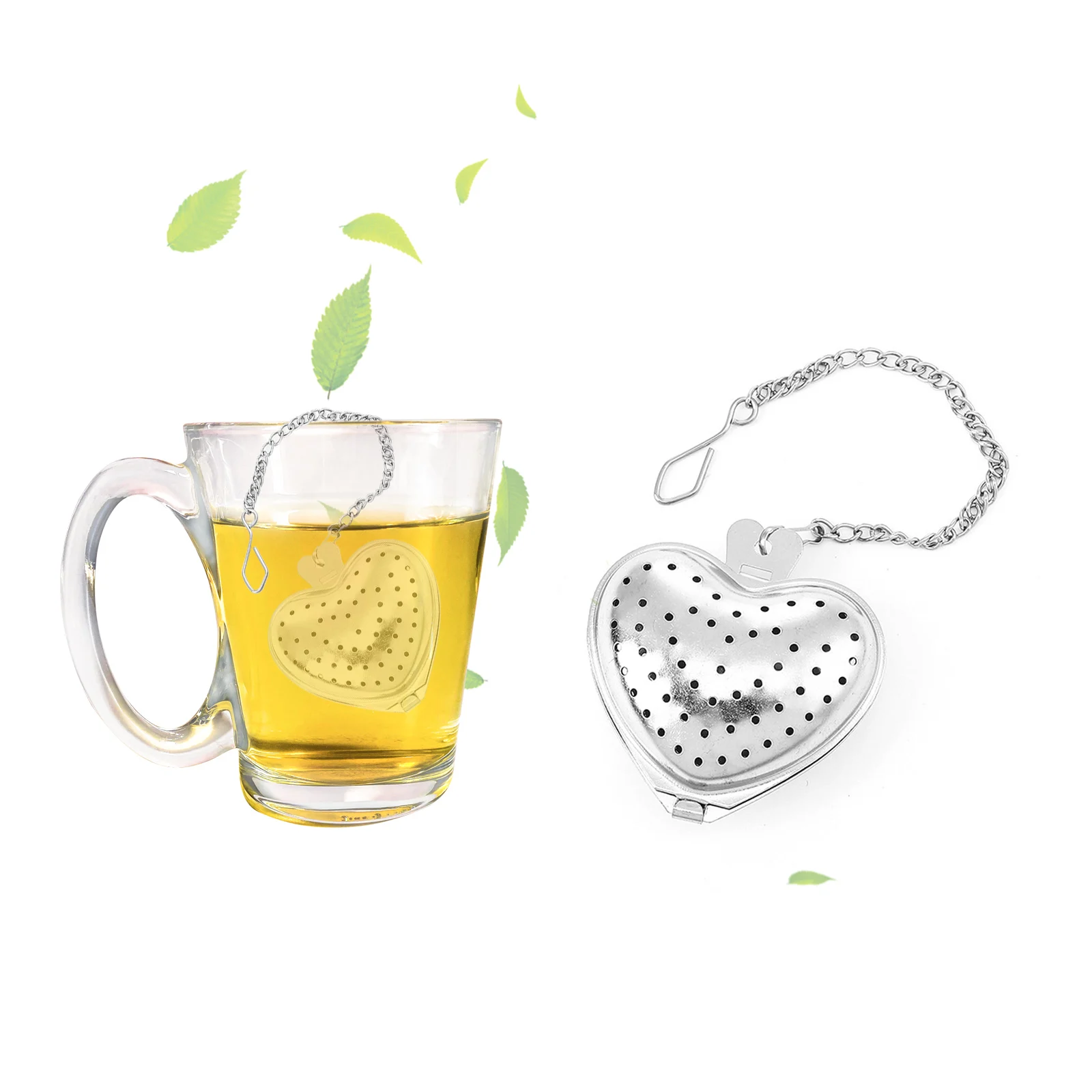 

Ситечко для чая в форме сердца, многоразовое ситечко из нержавеющей стали 304 с длинной цепочкой, бытовые кухонные аксессуары для специй