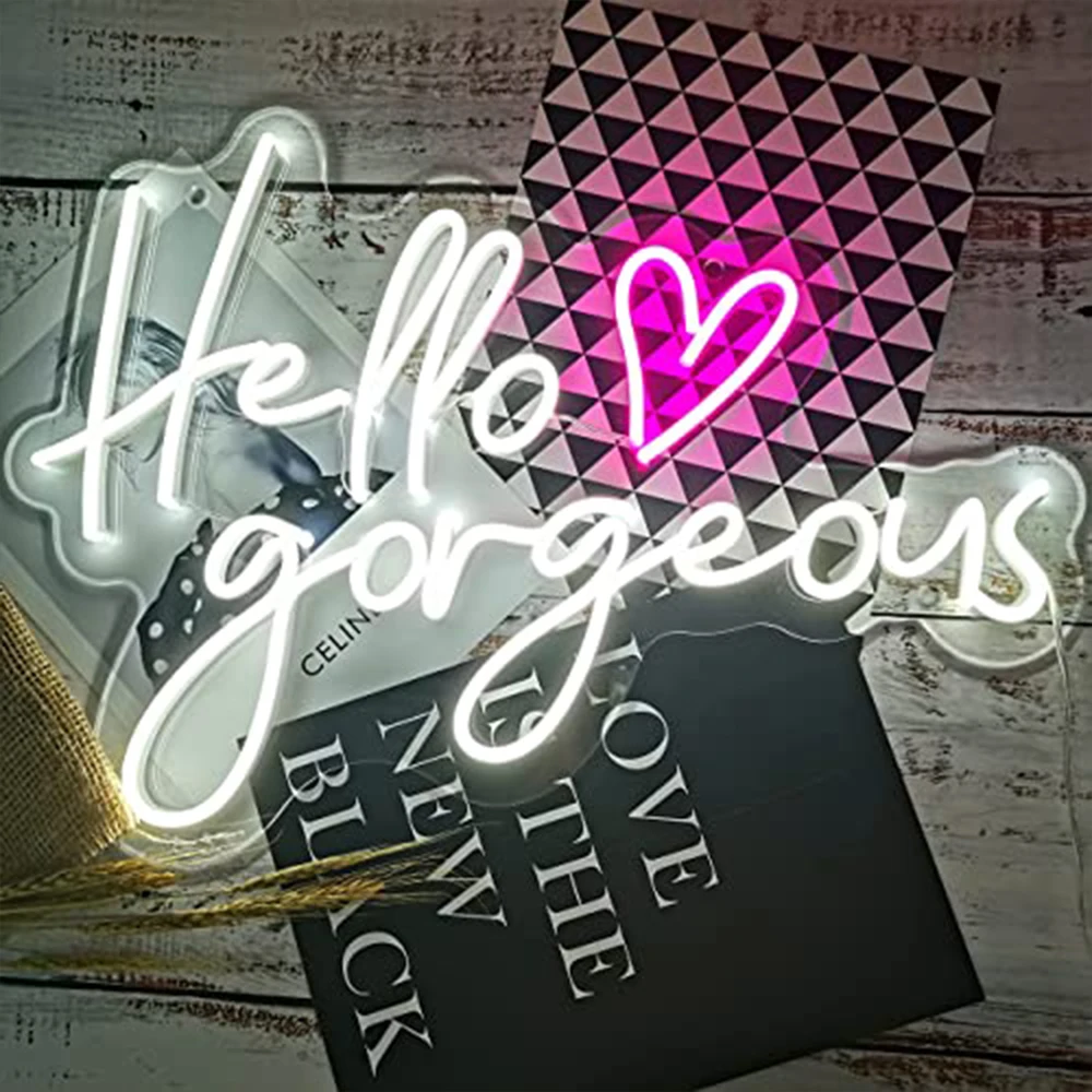Hello Gorgeous Neon Sign LED Party Bar Game Room Wall Light Wedding Reception Background Decor Boys Girls Holiday Surprise