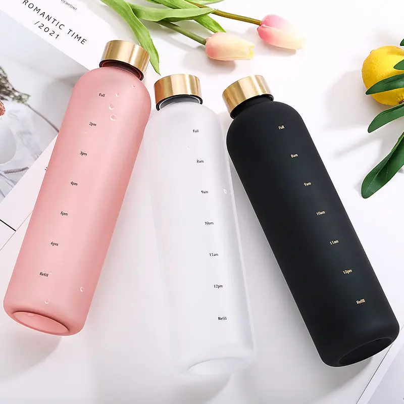 

1L Motivational Water Bottle With Straw Noozle With Time Marker Leakproof Sports Drinking Bottleness For Gym Camping Tour 32oz