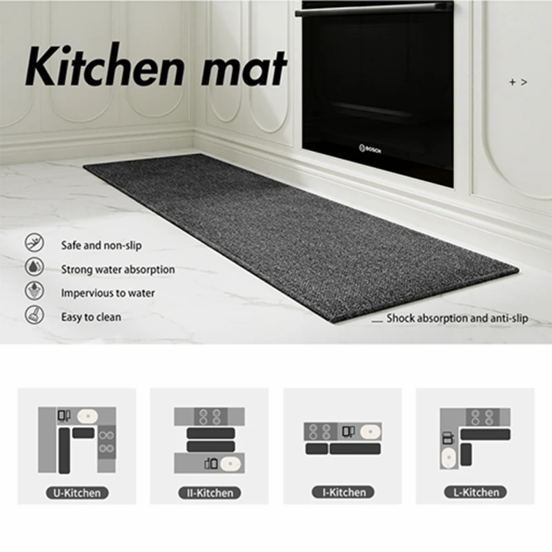 

Kitchen Mat Absorbent Non-Skid Waterproof Wipeable Comfort Standing Kitchen Rugs and Mats Wipeable Wash Free Long Strip Carpet