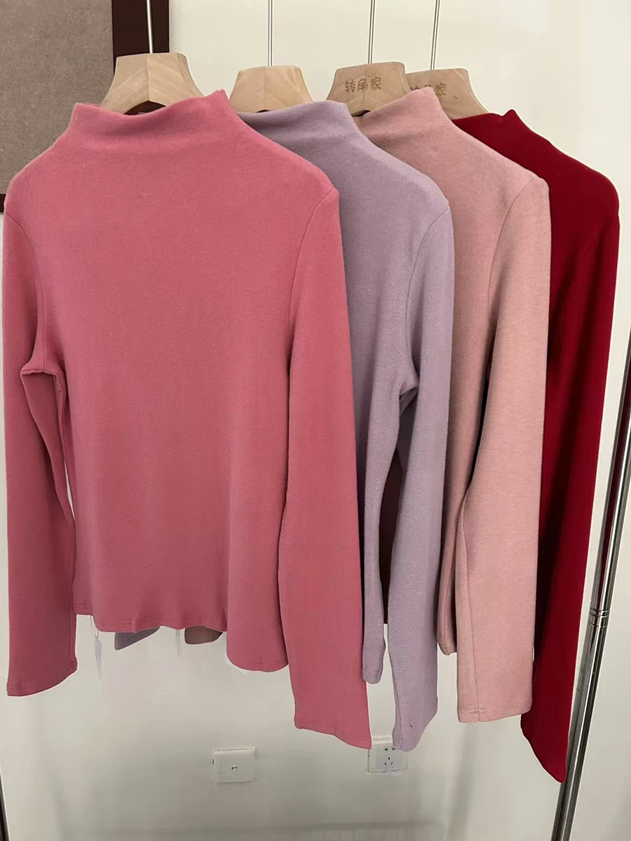 Женская рубашка с утолщенным низом и пивным воротником из ангоры осень зима 2024