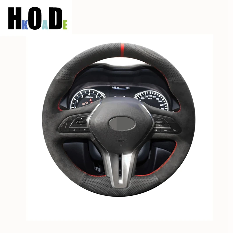 

Для Infiniti QX50 2018-2020 Q50 2018-2020 Q60 2016-2020 DIY сшитый вручную черный замшевый чехол рулевого колеса автомобиля из натуральной кожи