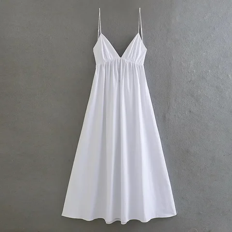Женское длинное белое платье-комбинация, Привлекательное платье без рукавов с открытой спиной, праздничное Повседневное платье миди, лето 2023