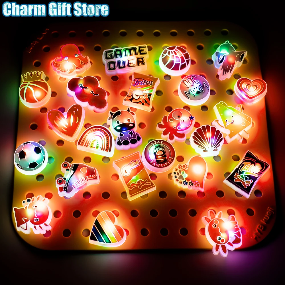 1pcs Cute Animals LED Croc Charms Cows Salamanders Squid Shoe Charms Basketball Shoe Decorations Heart Clouds Croc Jeans
