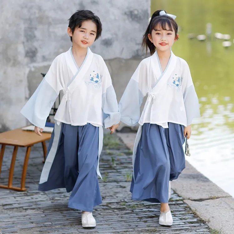 Китайская вышивка Hanfu Dragon хлопковый традиционный костюм Тан для мальчиков и