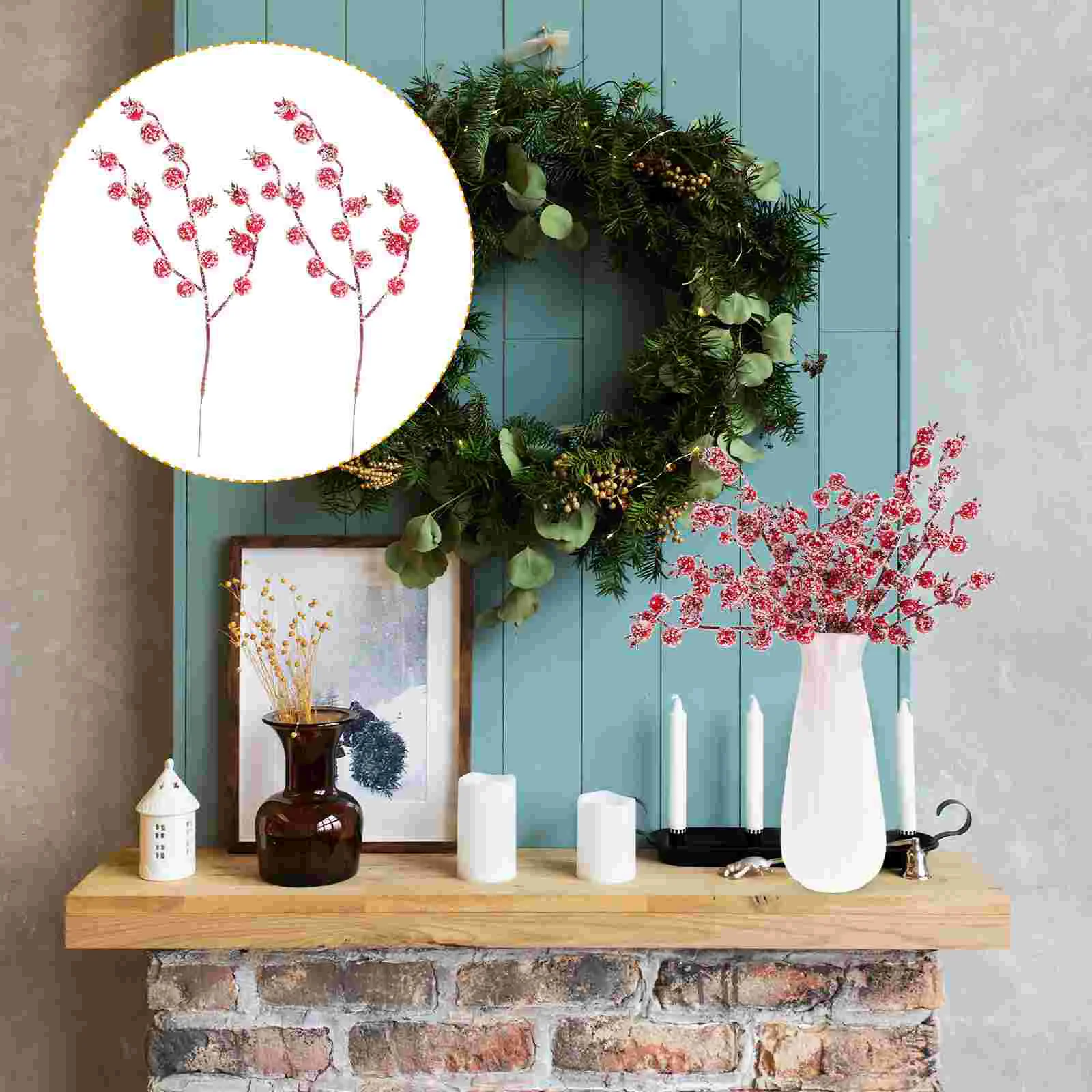 

Branches Artificial Berries Branch Flowers Christmas Bouquet Red Holly Berry Stamen Plants Christmas Party Home Ornament